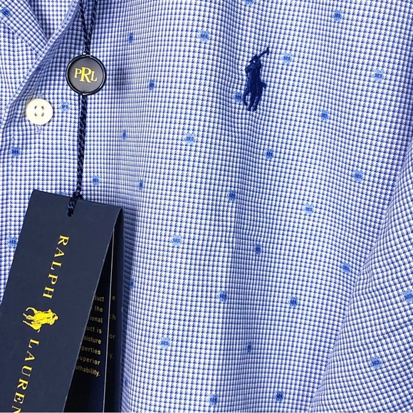 Ralph Lauren, blue print logo, stretch performance button down shirt - Picture 3 of 11